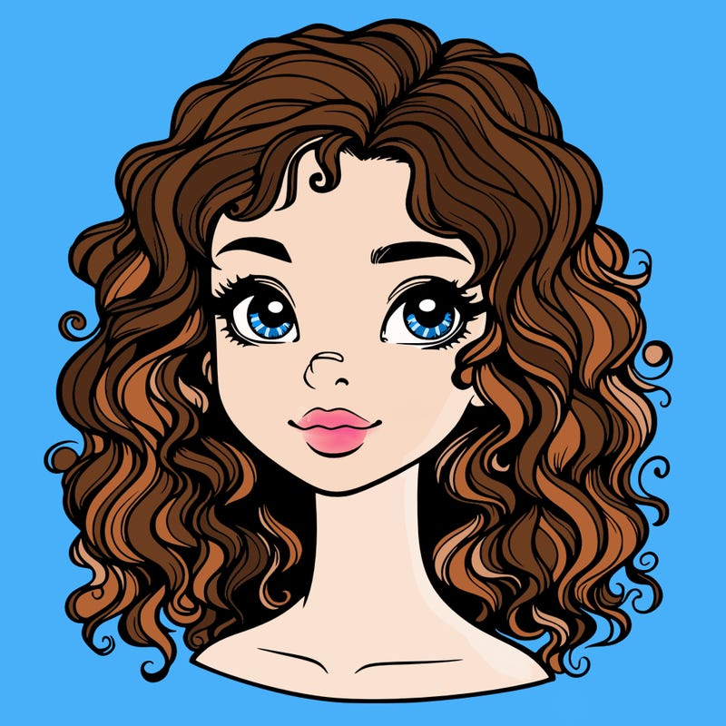 realistic girl with curly hair and a nose