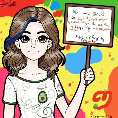 realistic girl holding a sign