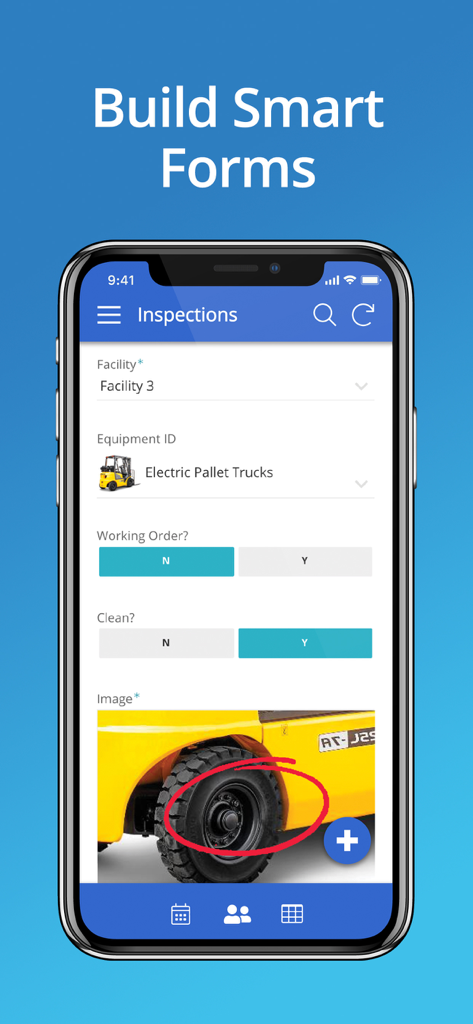 AppSheet - Un telefono cellulare che visualizza un modulo di ispezione creato con AppSheet