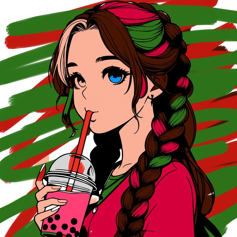 realistic girl with braided hair drinking boba