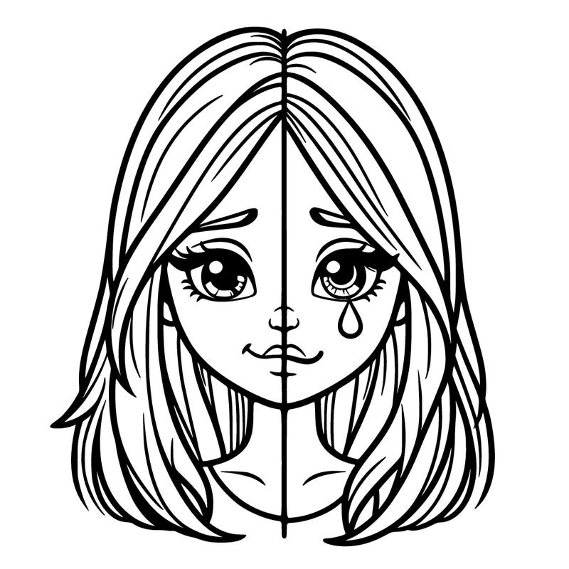 one half happy the other half sad realistic girl