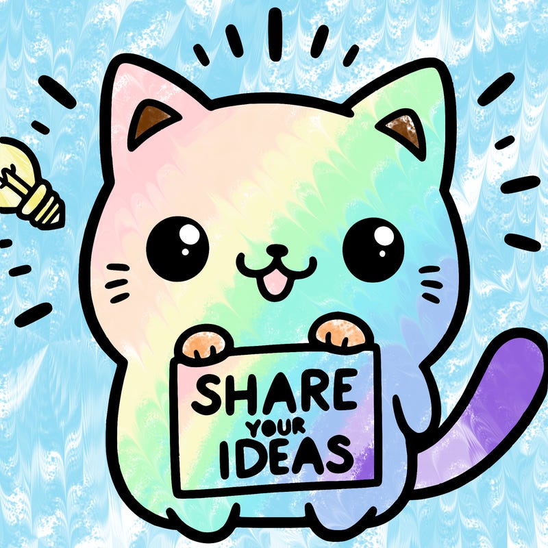 a cute cat saying share your ideas