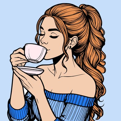realistic woman drinking tea