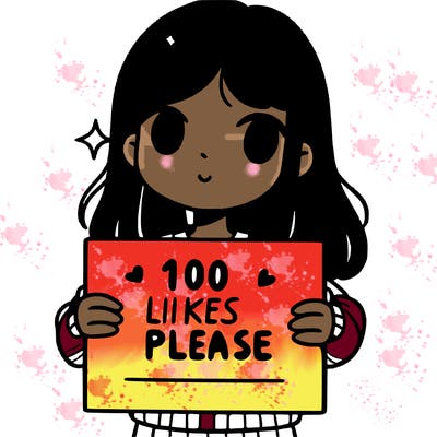 a girl holding up a sign saying 100 likes please