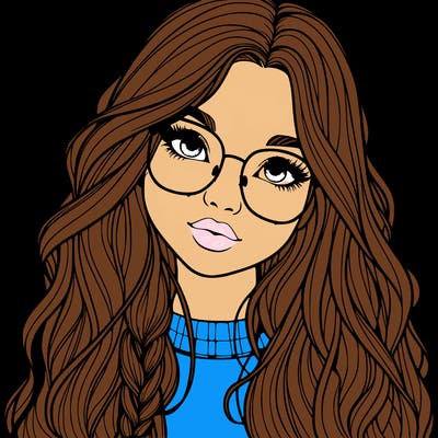 girl with long hair and freckles and glasses realistic