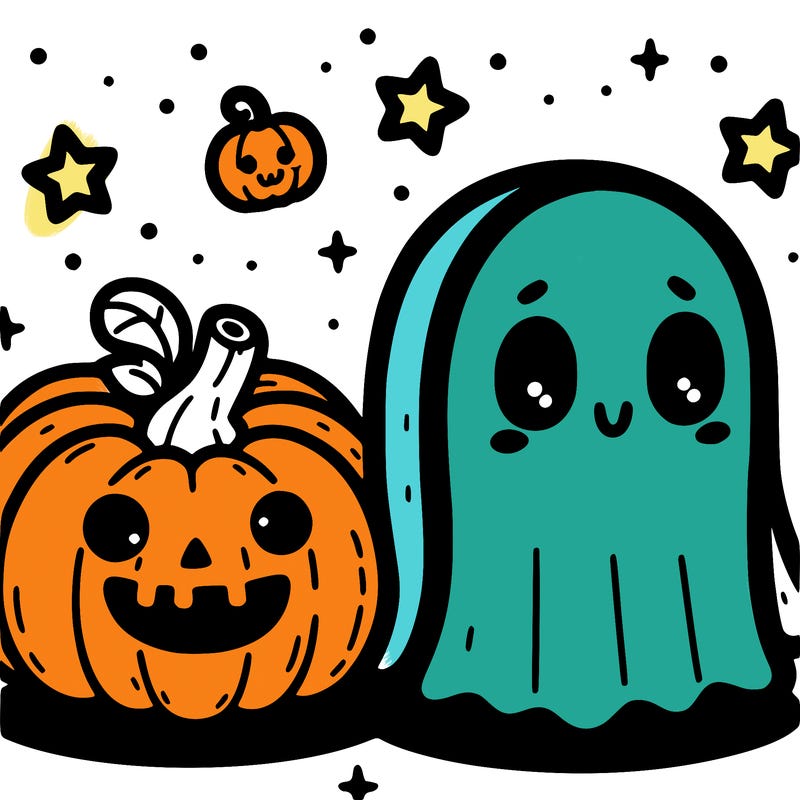 cute pumpkin and ghost