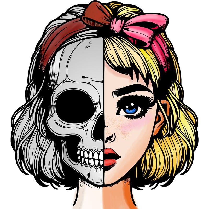realistic girl with half skull mask
