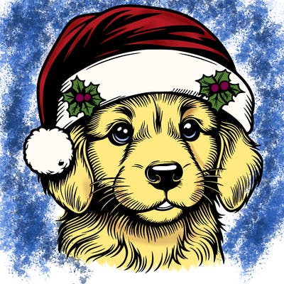 realistic dog wearing a santa hat
