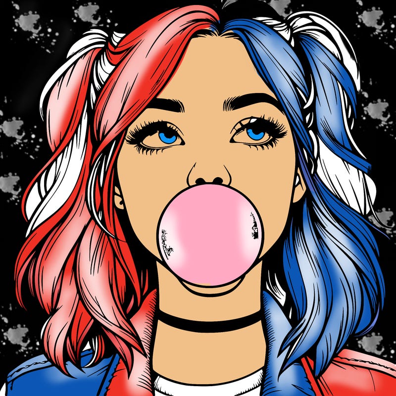 realististic girl blowing bubble -gum