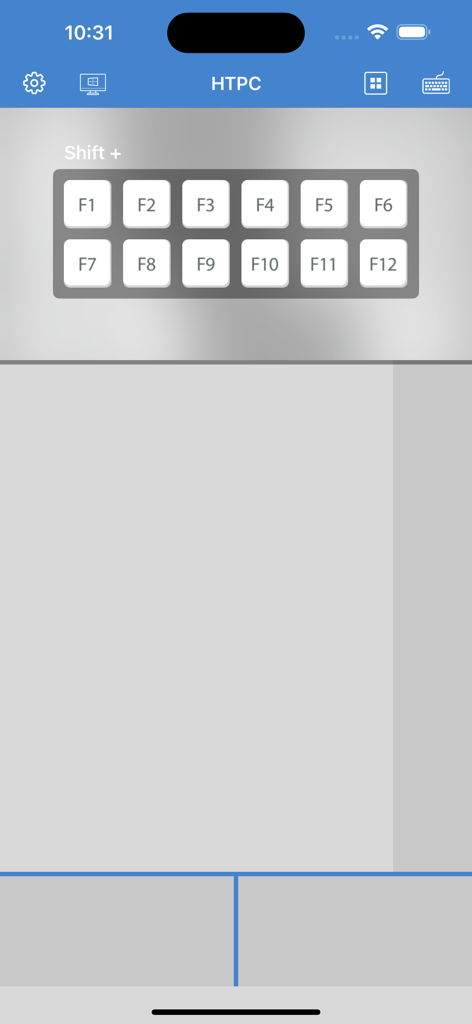 VMouse - VNC Remote Mouse - VMouse app interface showing function keys F1 to F12 and a trackpad for remote HTPC control