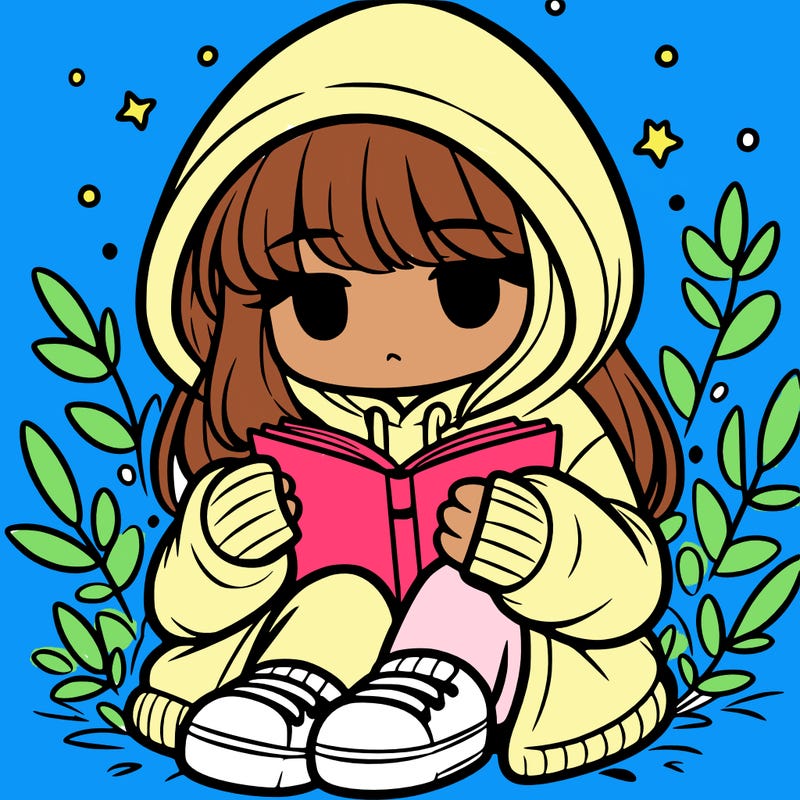 girl in oversized hoodie reading a book