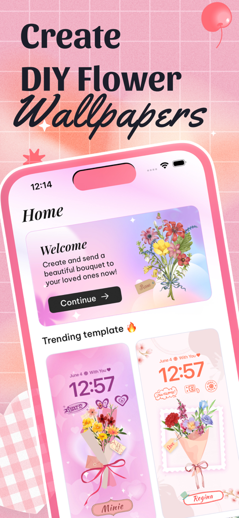 DIY Flower Language Keyboard - DIY Flower Language Keyboard app home screen displaying floral bouquet wallpaper templates and creative tools.