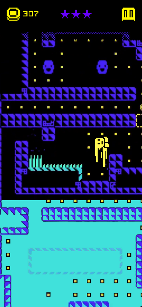 Tomb of the Mask: Pixel Maze - Un personaje de píxeles amarillos navegando por un laberinto de neón de estilo retro en Tomb of the Mask.