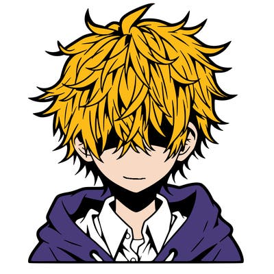 anime boy with messy hair covering his eyes