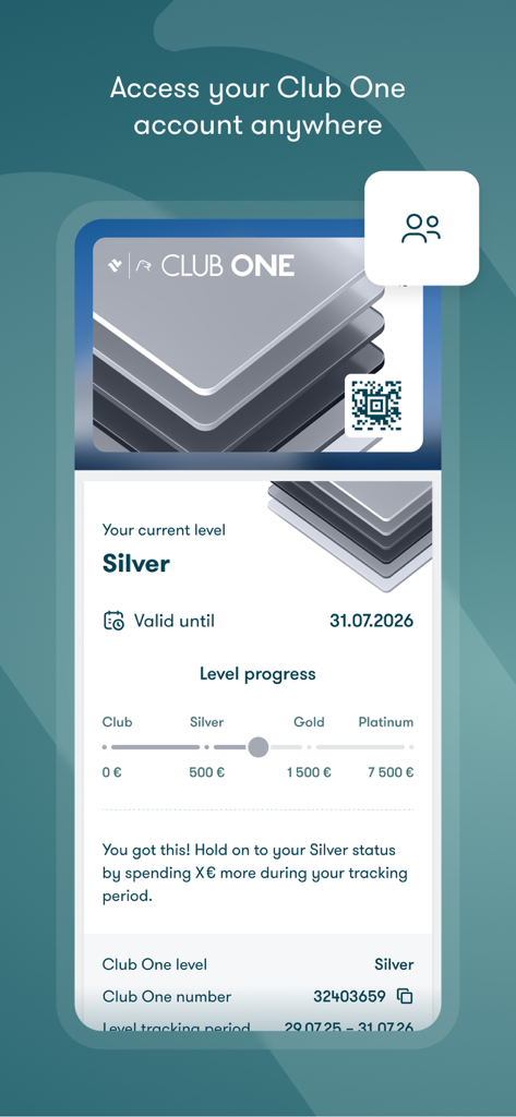 Tallink Silja Line app Club One loyalty account dashboard showing silver membership level and progress
