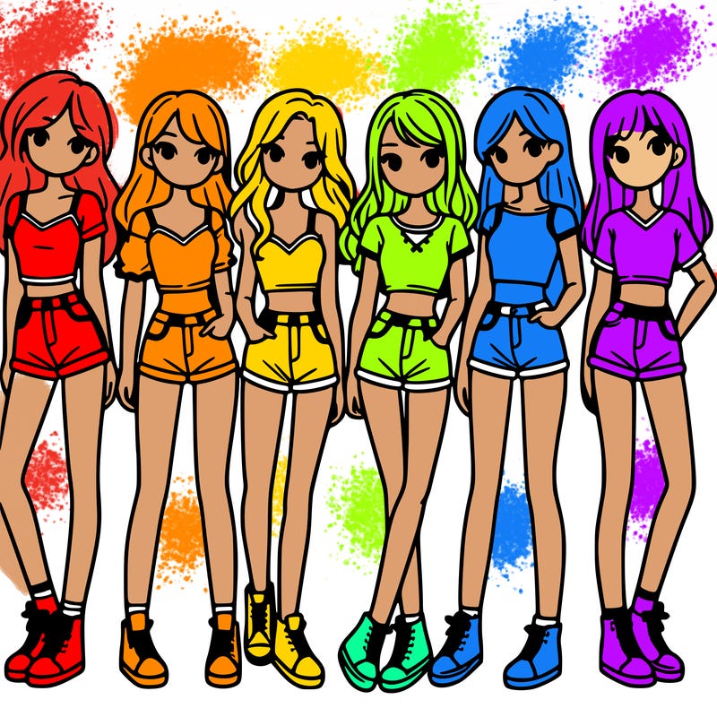 a group of girls wearing crop tops and shorts