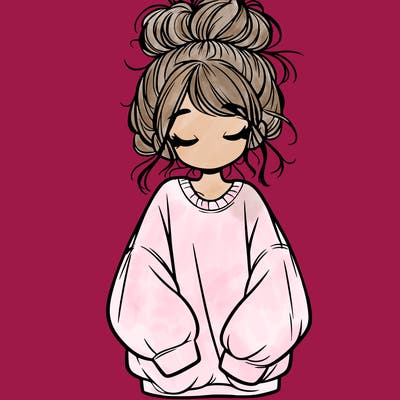 girl with baggy sweatshirt and messy bun