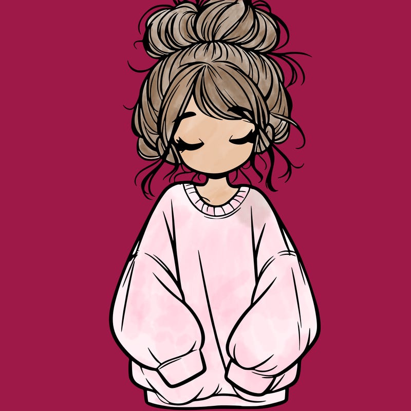 girl with baggy sweatshirt and messy bun