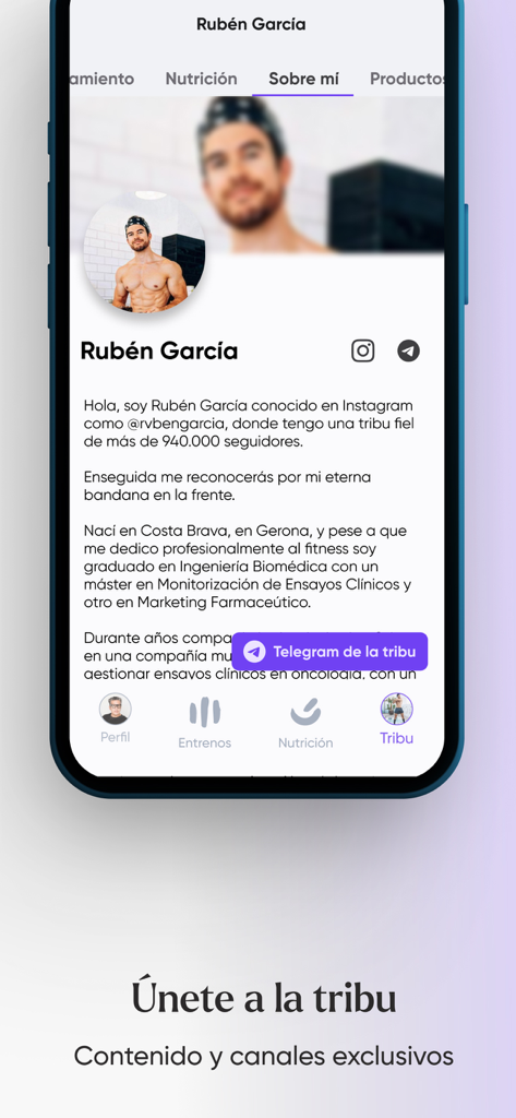 BeJao - Página de perfil del influencer de fitness Rubén García en la aplicación BeJao