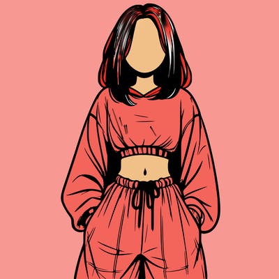 realistic girl faceless with baggy pants and a crop top