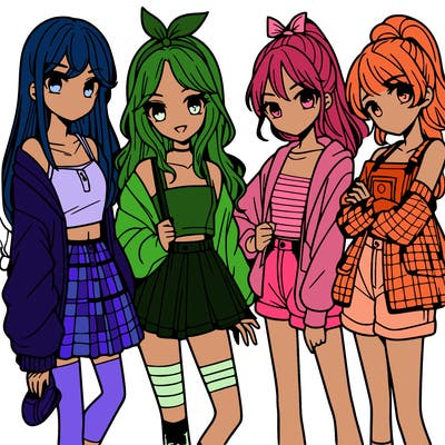 teen manga girls group of 4