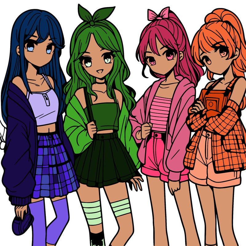 teen manga girls group of 4