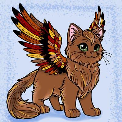cat realistic with feathered wings