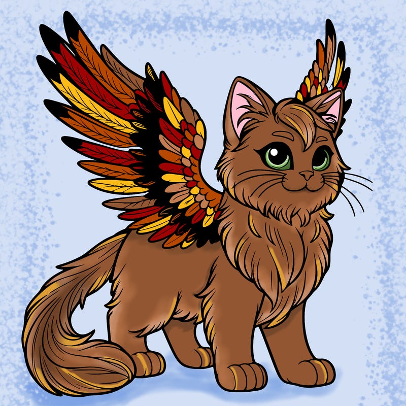 cat realistic with feathered wings