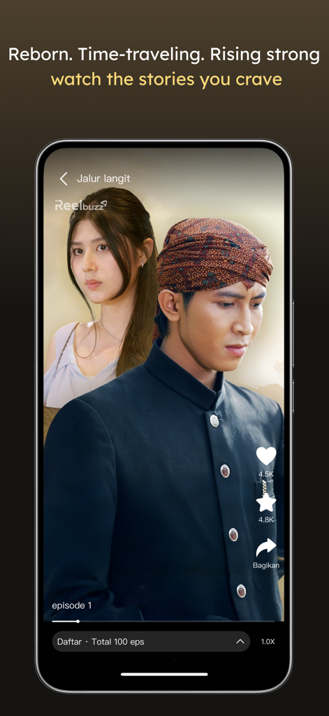 Smartphone displaying a period drama scene on the Reelbuzz short video app