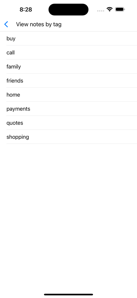Notezilla - Notes & Reminders - Una lista de etiquetas personalizadas en la aplicación Notezilla para organizar notas adhesivas y recordatorios.