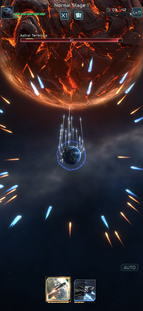 Planet Defense: Space TD game - Gameplay di difesa spaziale che mostra un pianeta protetto che difende da un gigantesco boss di fuoco