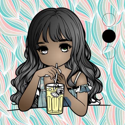 a girl, a realistic girl, drinking lemonade