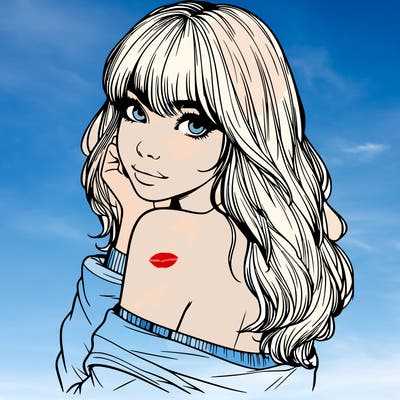 realistic girl with bangs looking over her shoulder