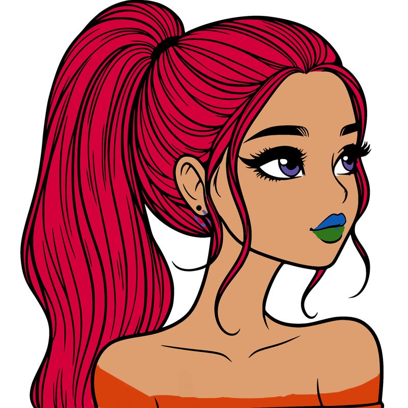 a beautiful and realistic girl with a high pony tail