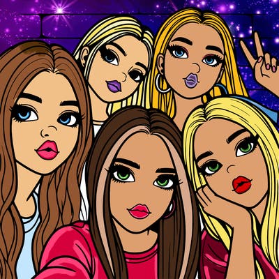 group of teen girls friends y2k up close in a selfie