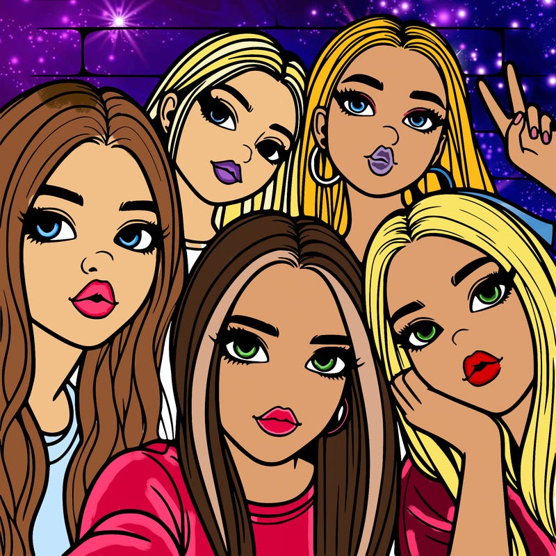 group of teen girls friends y2k up close in a selfie