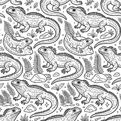 Dive into a prehistoric world with this fascinating Tuatara seamless pattern. Featuring New Zealand's unique 'living fossil,' this design offers endless coloring possibilities across its repeating motifs.