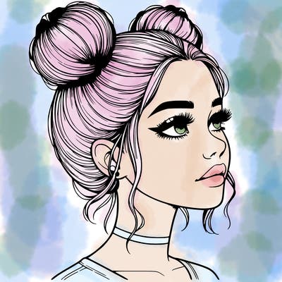 realistic girl with buns on the top of her head