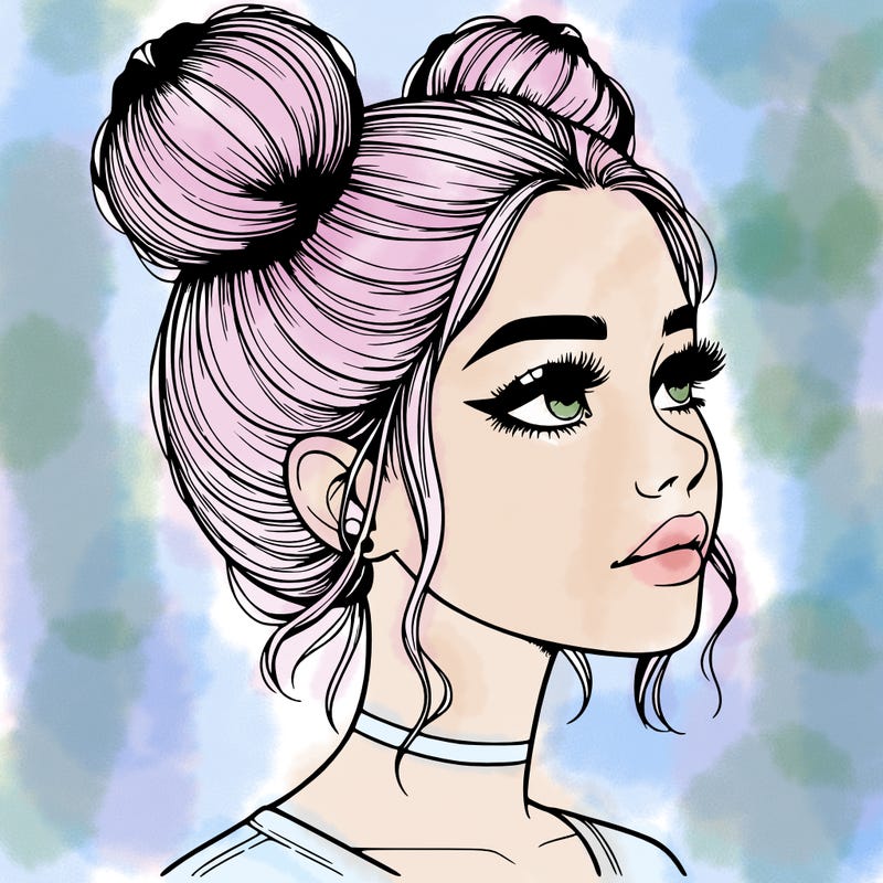 realistic girl with buns on the top of her head