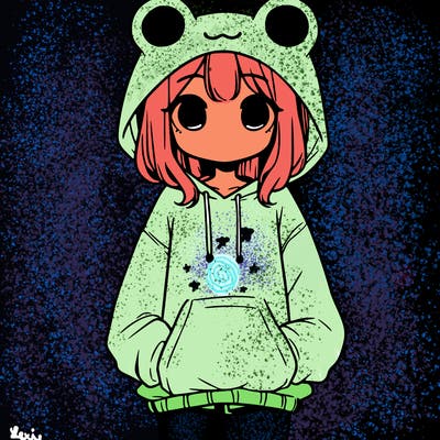 girl with baggy sweatshirt and frog hood
