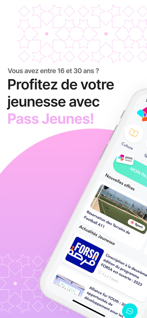 Pass Jeunes - Pass Jeunes app interface showing sports and cultural discounts for youth in Morocco
