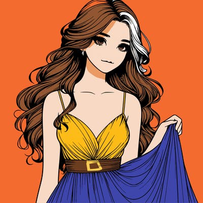 realistic girl in flowy silky prom dress