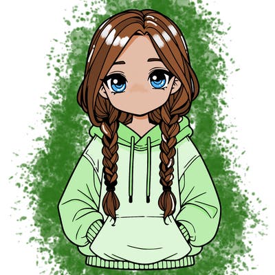 a realistic girl with a oversized hoodie and she has braids