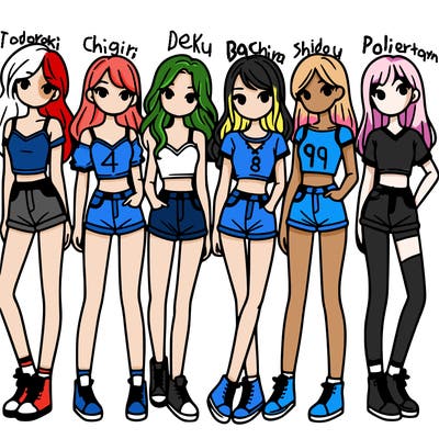 a group of girls wearing crop tops and shorts