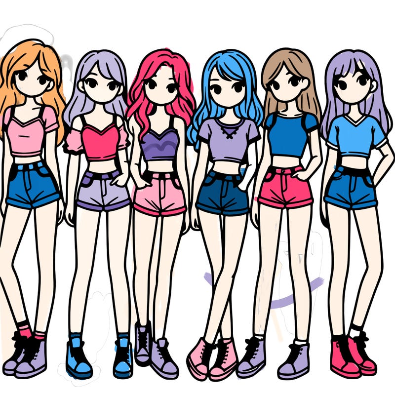 a group of girls wearing crop tops and shorts