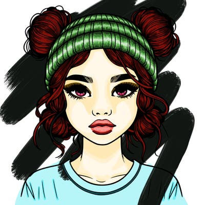 realistic girl with buns in her hair with a beanie on