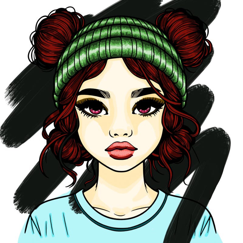 realistic girl with buns in her hair with a beanie on