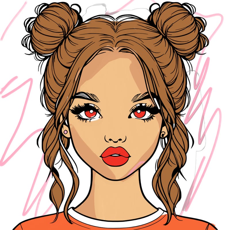 realistic girl with two buns in hair and lips