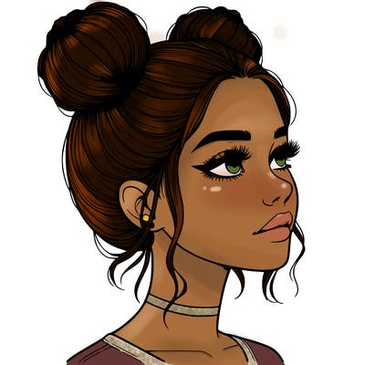 realistic girl with buns on the top of her head
