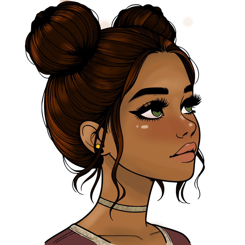 realistic girl with buns on the top of her head